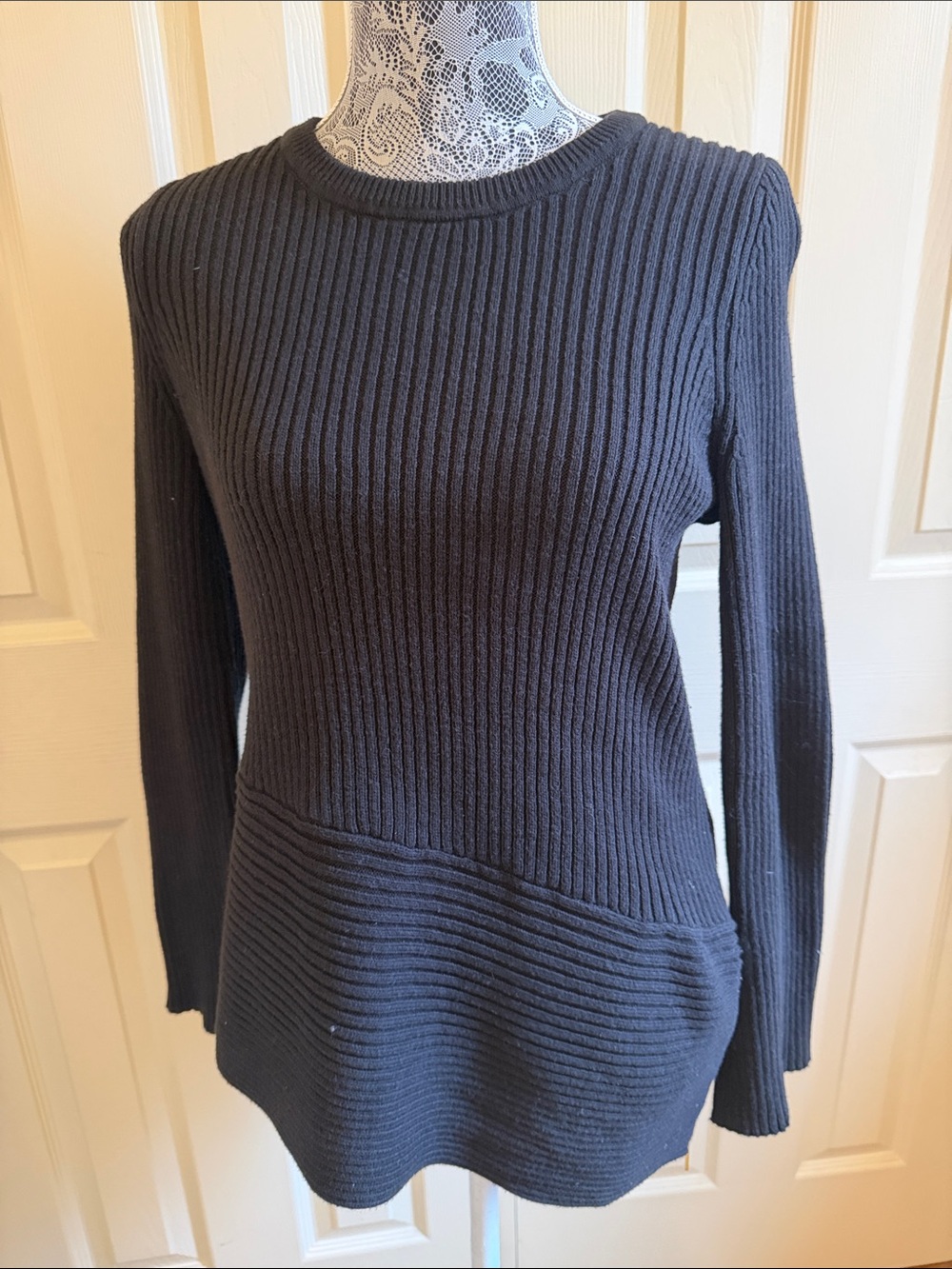 Michael Kors Black Ribbed Crewneck Sweater